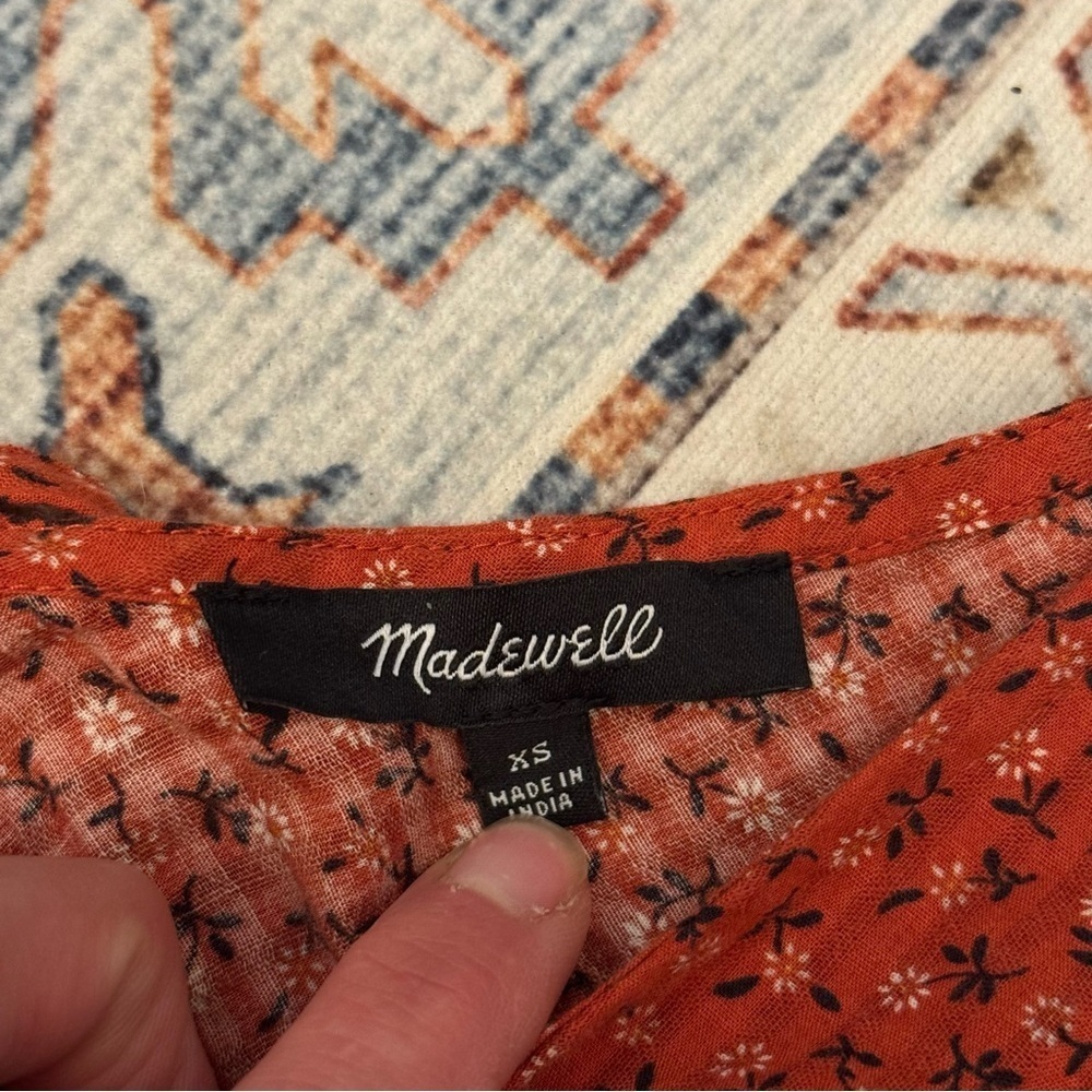 Madewell Tie-Back Peplum Top in Campden Daisies Orange 100% Cotton Size XS - Picture 9 of 16